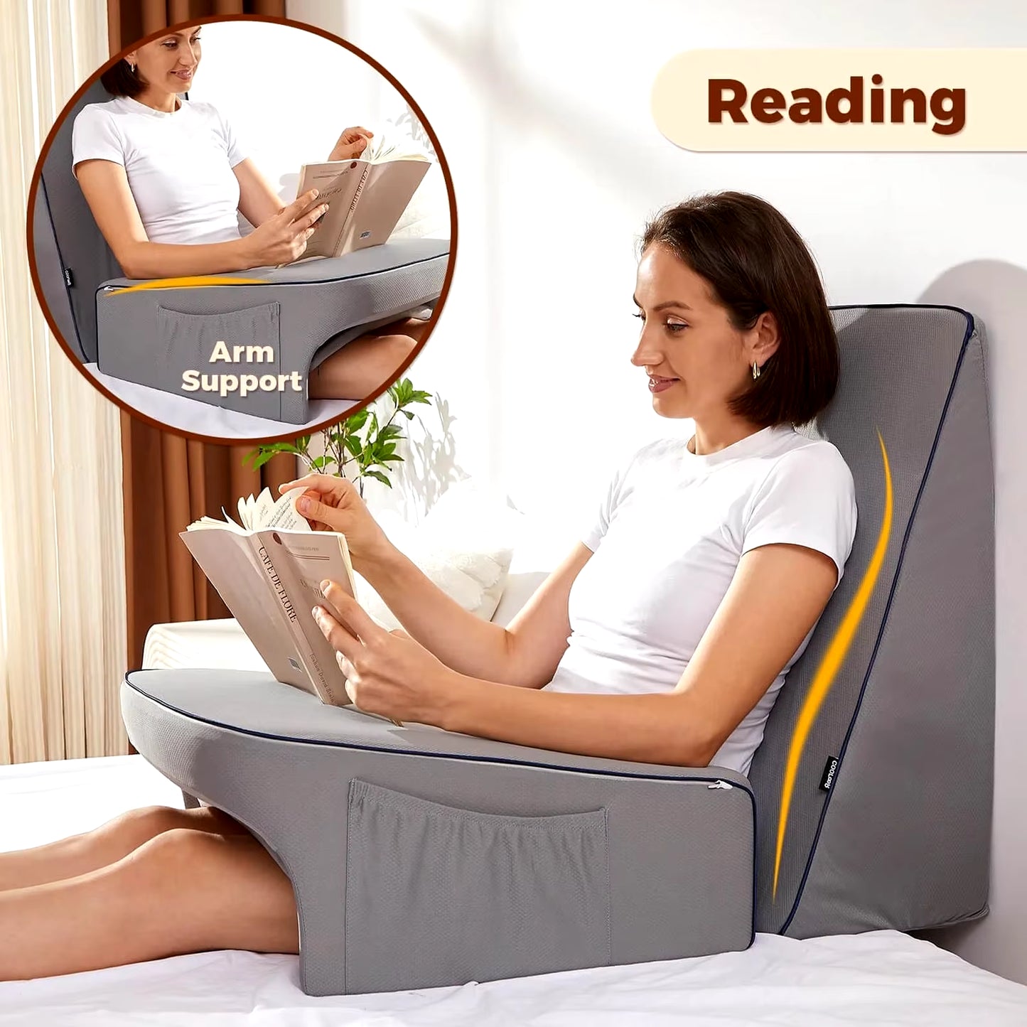 Reading Pillow for Bed, Gaming Pillow for Lap, Petite Adults, Teens Arm Rest Pillow, Memory Foam Lap Desk Pillow for Reading, Wo