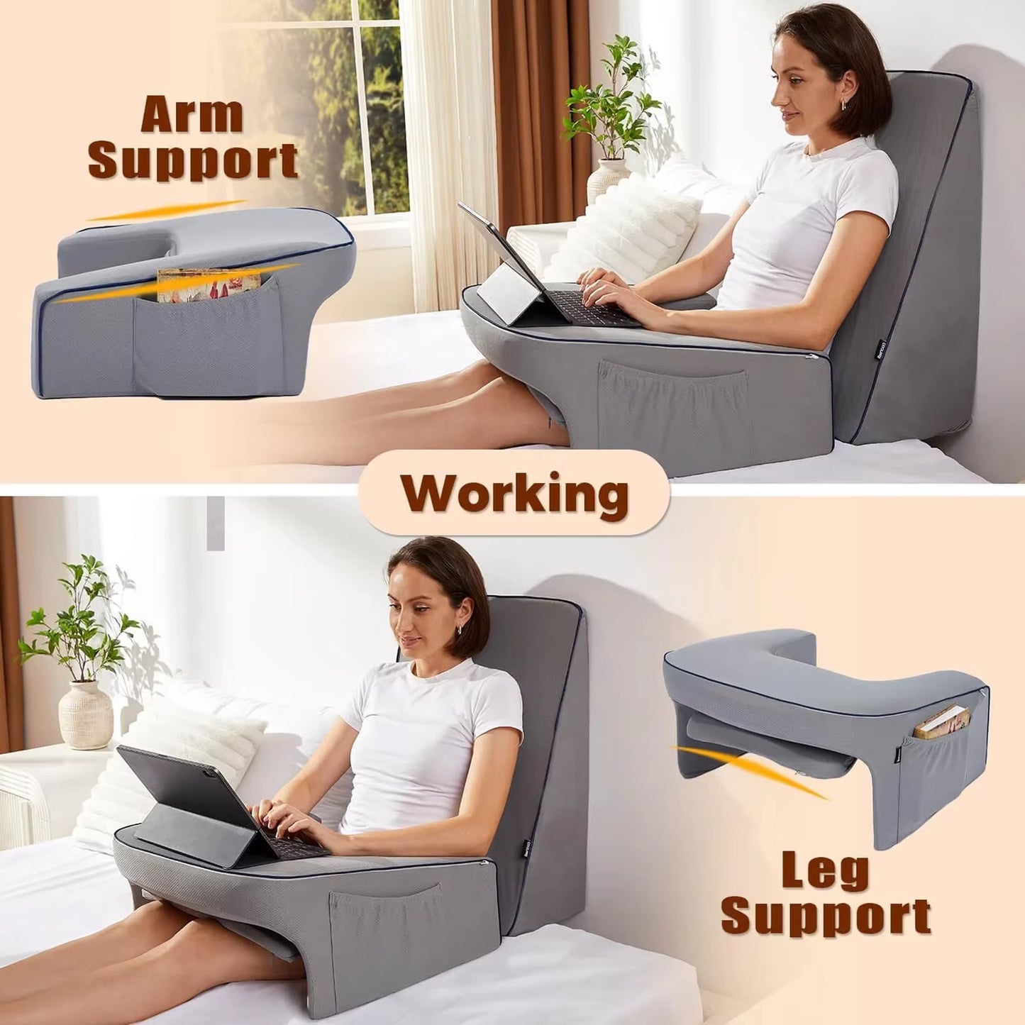 Reading Pillow for Bed, Gaming Pillow for Lap, Petite Adults, Teens Arm Rest Pillow, Memory Foam Lap Desk Pillow for Reading, Wo