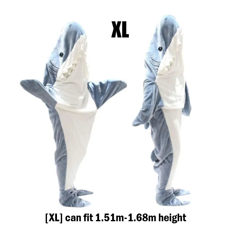 Cartoon Shark Blanket Hoodie Women Kigurumi Playsuit Kids Parents Hooded Warm Flannel Funny Homewear Shark Onesie Sleeping Bag