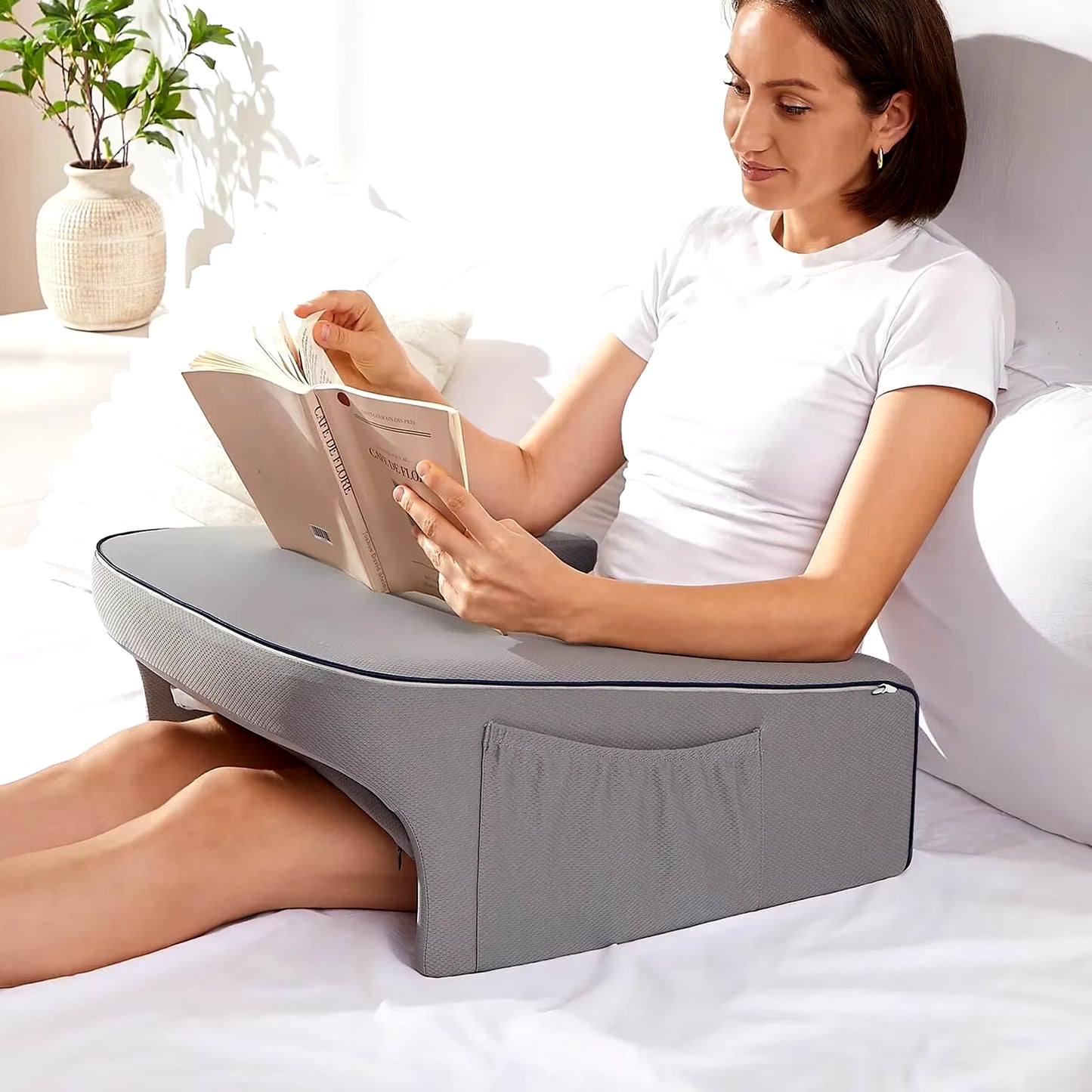 Reading Pillow for Bed, Gaming Pillow for Lap, Petite Adults, Teens Arm Rest Pillow, Memory Foam Lap Desk Pillow for Reading, Wo
