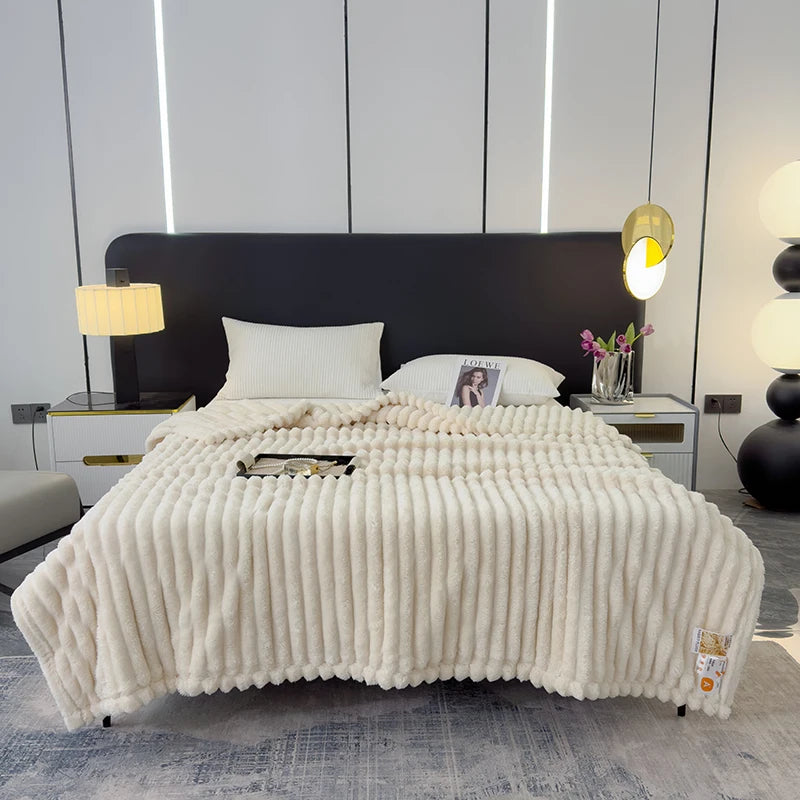 Soft Fluffy Wide Striped Blankets for Beds Air Conditioner Plush Throw Blanket Winter Bed Linen Sofa Cover Bedspread Blankets