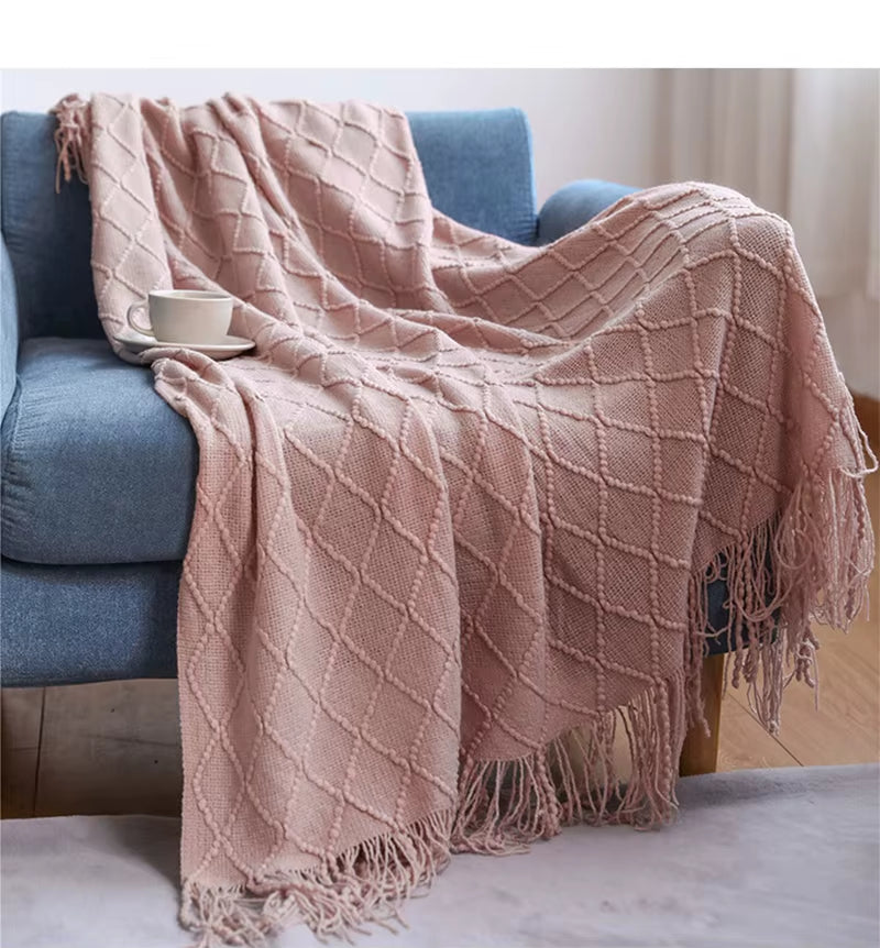 White Boho Throw Blankets Textured Big Knitted Blankets Chunky Vintage Luxury Throw Bedspread Blanket Cover Manta Para Sofá