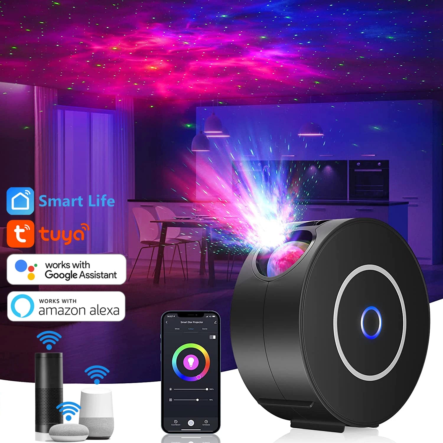 Galaxy Projector Light Tuya Smart Life Smart Star Projector APP Work with Alexa Google Home Colorful Starry Sky LED Night Light