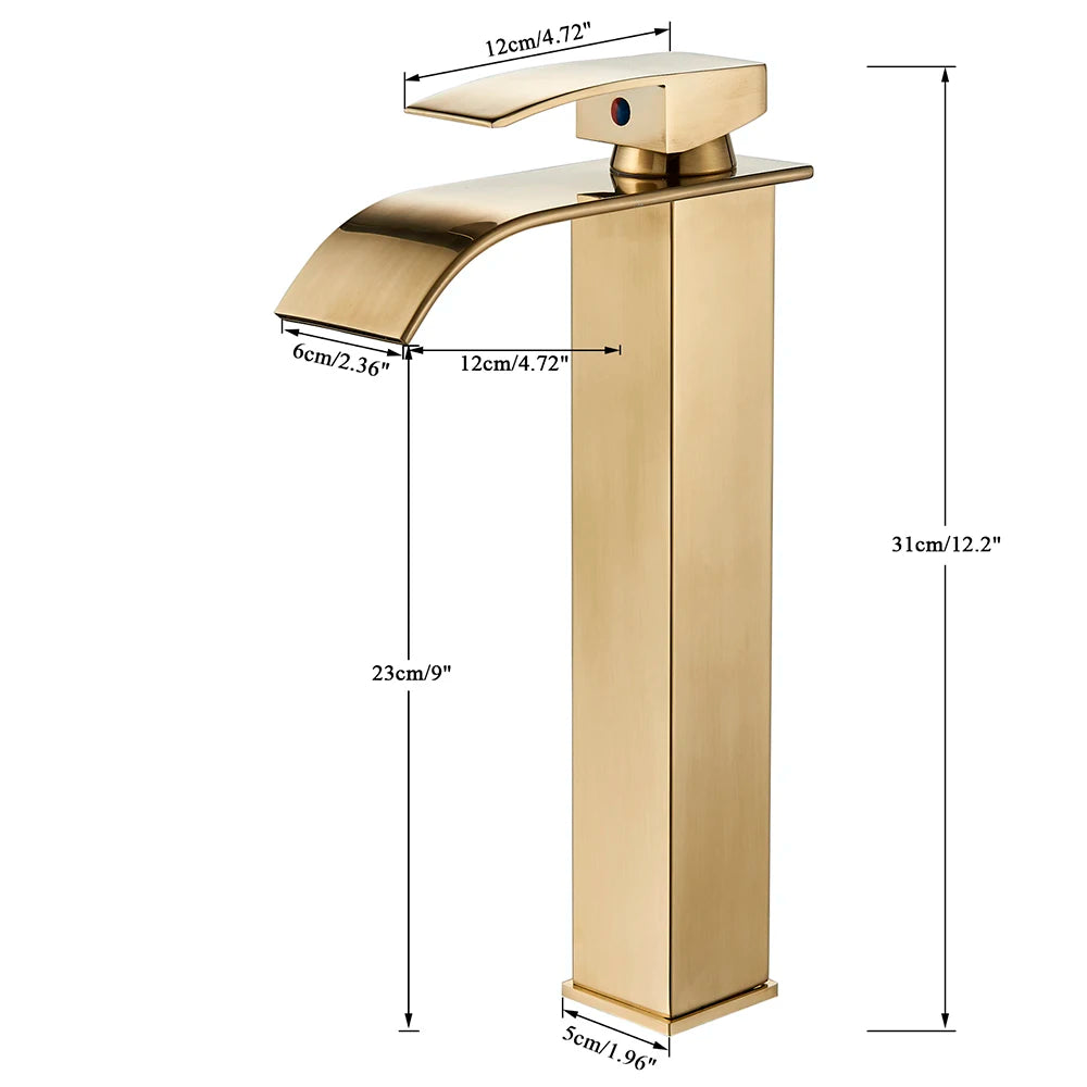 Brushed Golden Basin Faucet Single Level Mixer Tap Hot and Cold Water Mixer Bathroom Sink Faucet Deck Mounted Basin Taps