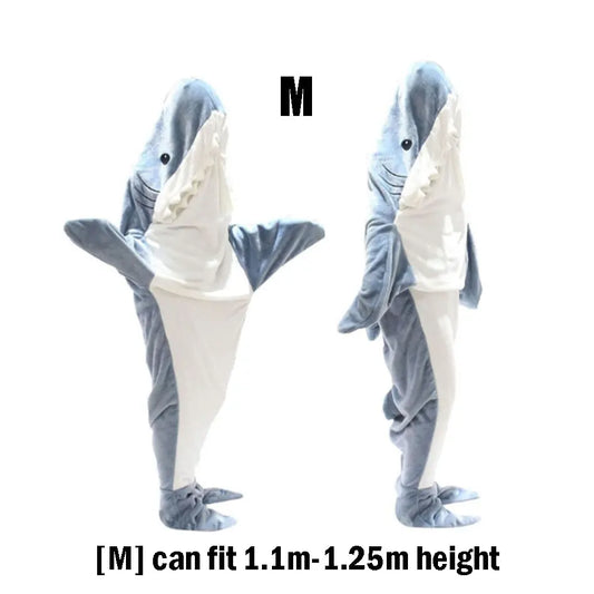 Cartoon Shark Blanket Hoodie Women Kigurumi Playsuit Kids Parents Hooded Warm Flannel Funny Homewear Shark Onesie Sleeping Bag