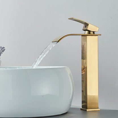 Brushed Golden Basin Faucet Single Level Mixer Tap Hot and Cold Water Mixer Bathroom Sink Faucet Deck Mounted Basin Taps