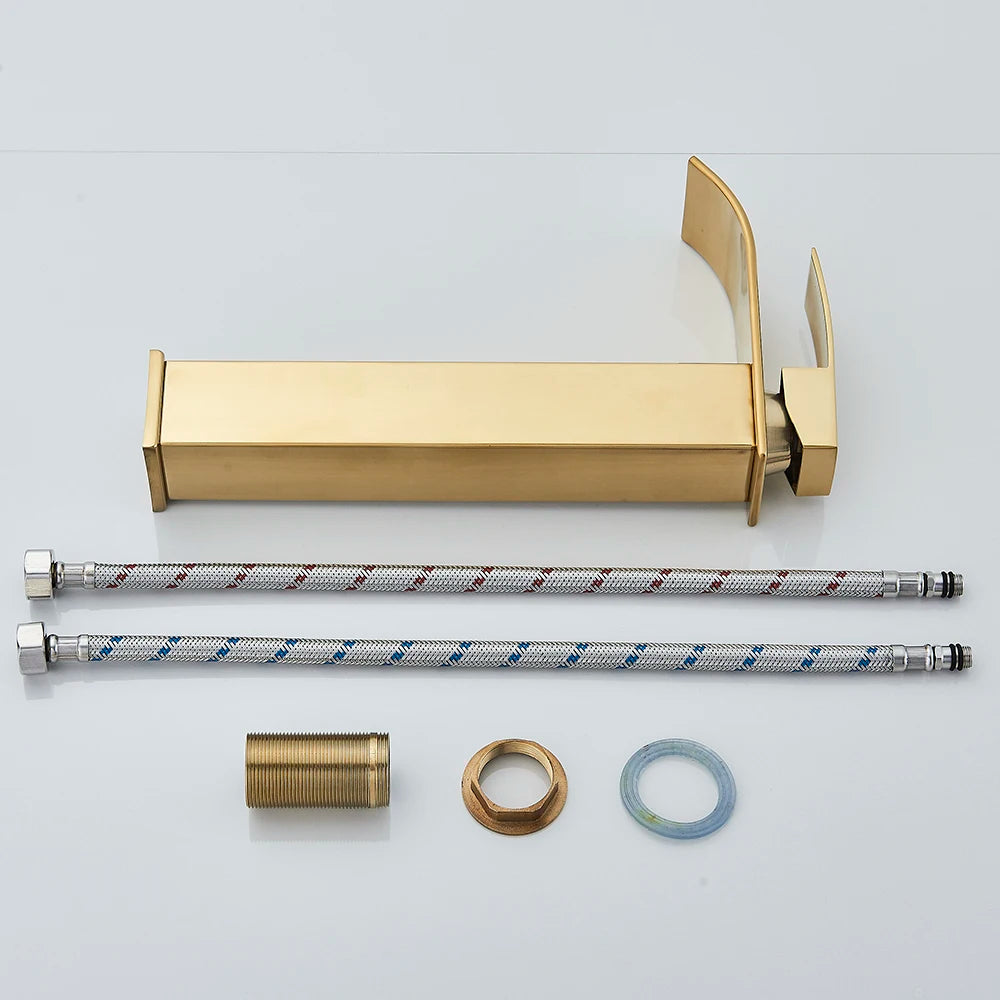 Brushed Golden Basin Faucet Single Level Mixer Tap Hot and Cold Water Mixer Bathroom Sink Faucet Deck Mounted Basin Taps