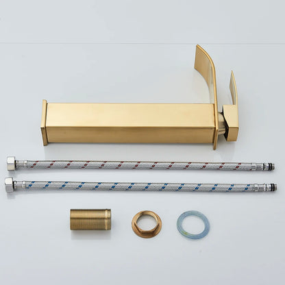 Brushed Golden Basin Faucet Single Level Mixer Tap Hot and Cold Water Mixer Bathroom Sink Faucet Deck Mounted Basin Taps