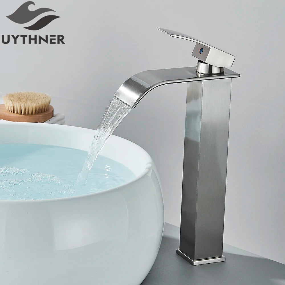 Brushed Golden Basin Faucet Single Level Mixer Tap Hot and Cold Water Mixer Bathroom Sink Faucet Deck Mounted Basin Taps