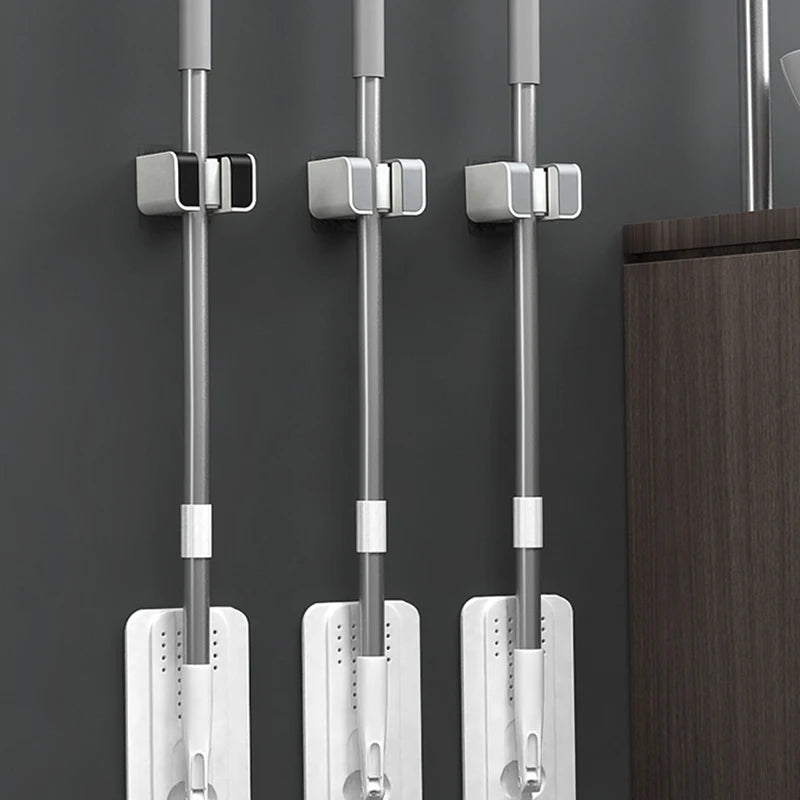 2 Pcs Wall Mounted Mop Holder Bathroom Accessories No Punching Multi-Purpose Kitchen Strong Mop Hanger Broom Holder Mop Racks