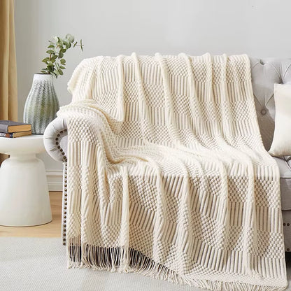 White Boho Throw Blankets Textured Big Knitted Blankets Chunky Vintage Luxury Throw Bedspread Blanket Cover Manta Para Sofá