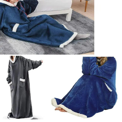 Adult Winter Wearable Blanket Hoodie Blanket Cover with Sleeves for Women Men Sherpa Wearable Blanket Thick Flannel Cozy One Siz