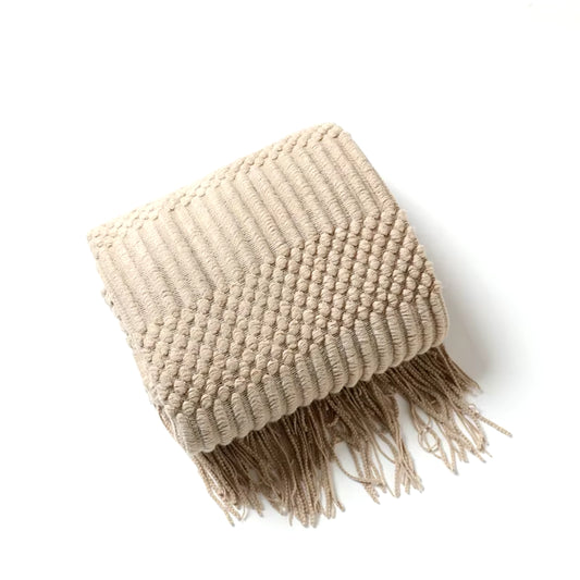 White Boho Throw Blankets Textured Big Knitted Blankets Chunky Vintage Luxury Throw Bedspread Blanket Cover Manta Para Sofá