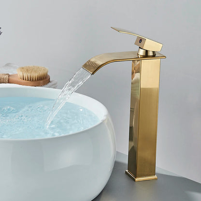 Brushed Golden Basin Faucet Single Level Mixer Tap Hot and Cold Water Mixer Bathroom Sink Faucet Deck Mounted Basin Taps